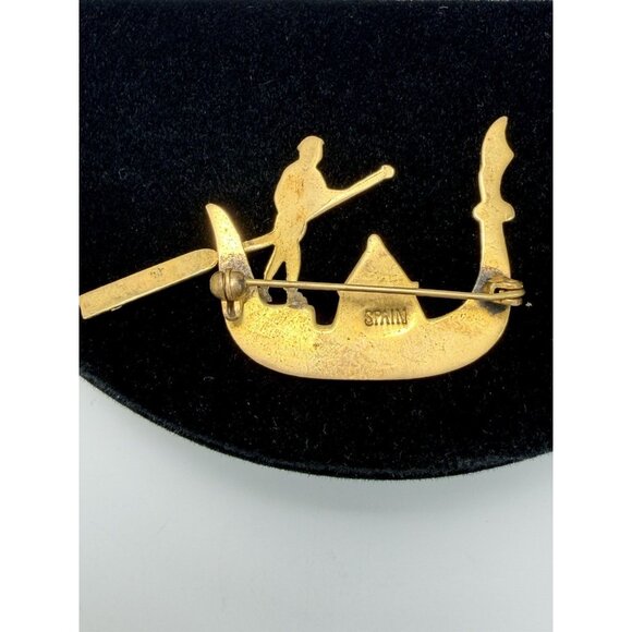 Vintage Spanish Damascene Venetian Gondola Brooch Pin Signed Spain Toledo Style - Picture 6 of 7